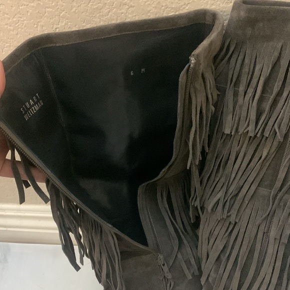 Stuart weitzman zippered knee high boots suede swinglow fringe boots size 6M - Picture 10 of 12